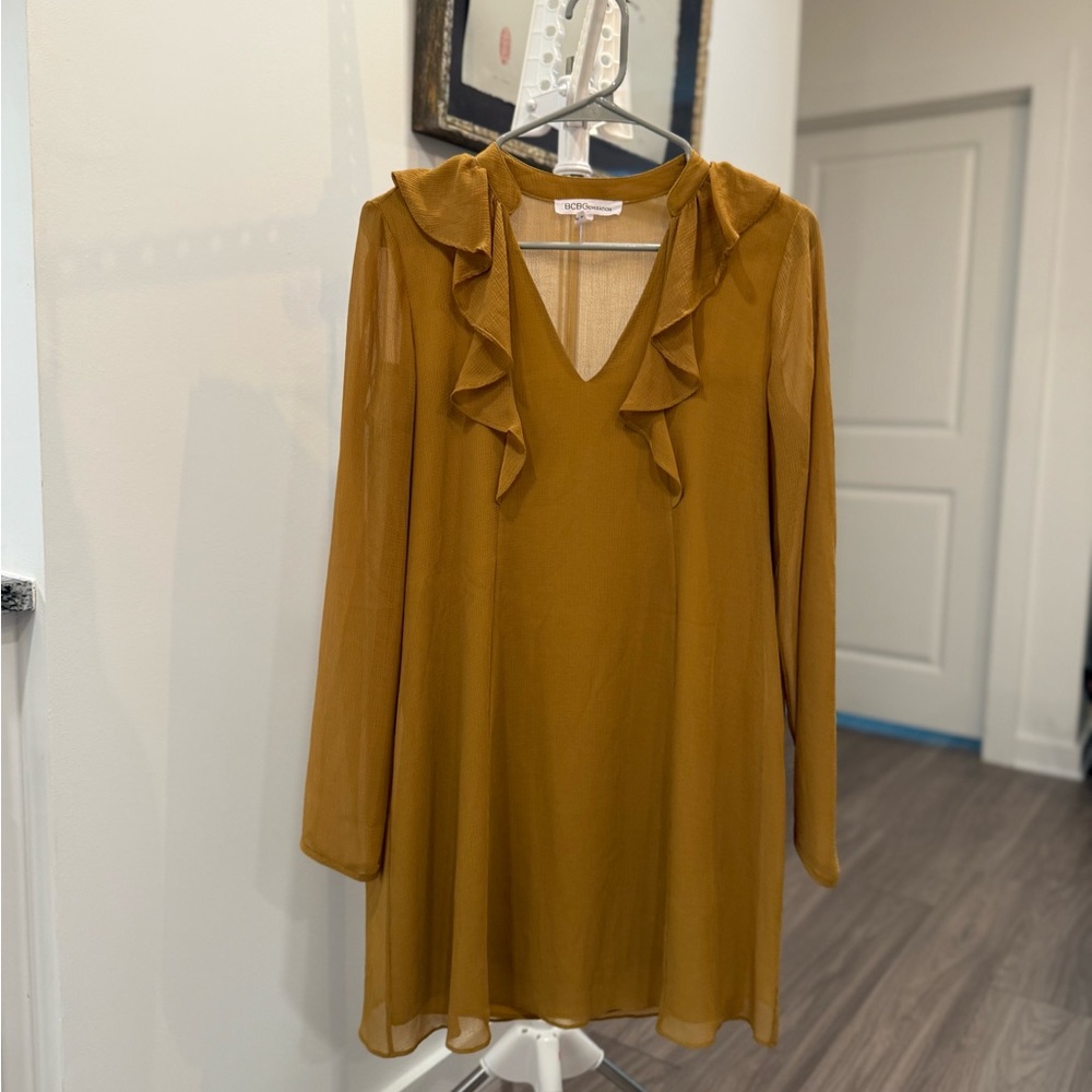 BCBGeneration Mustard Ruffle Midi Dress-Small
